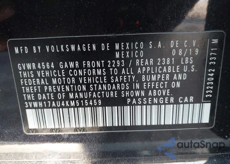 2019 Volkswagen Golf Alltrack Tsi S/Tsi Se/Tsi Sel z USA, uszkodzony, nr VIN 3VWH17AU4KM515459